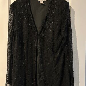 Vintage Stenay Elegant Black Beaded Cardigan w/sheer sleeves. Beautiful!